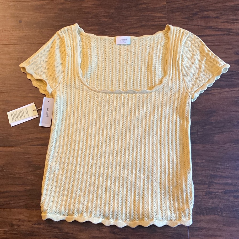 Aritzia Wilfred yellow parcel top (pointelle)